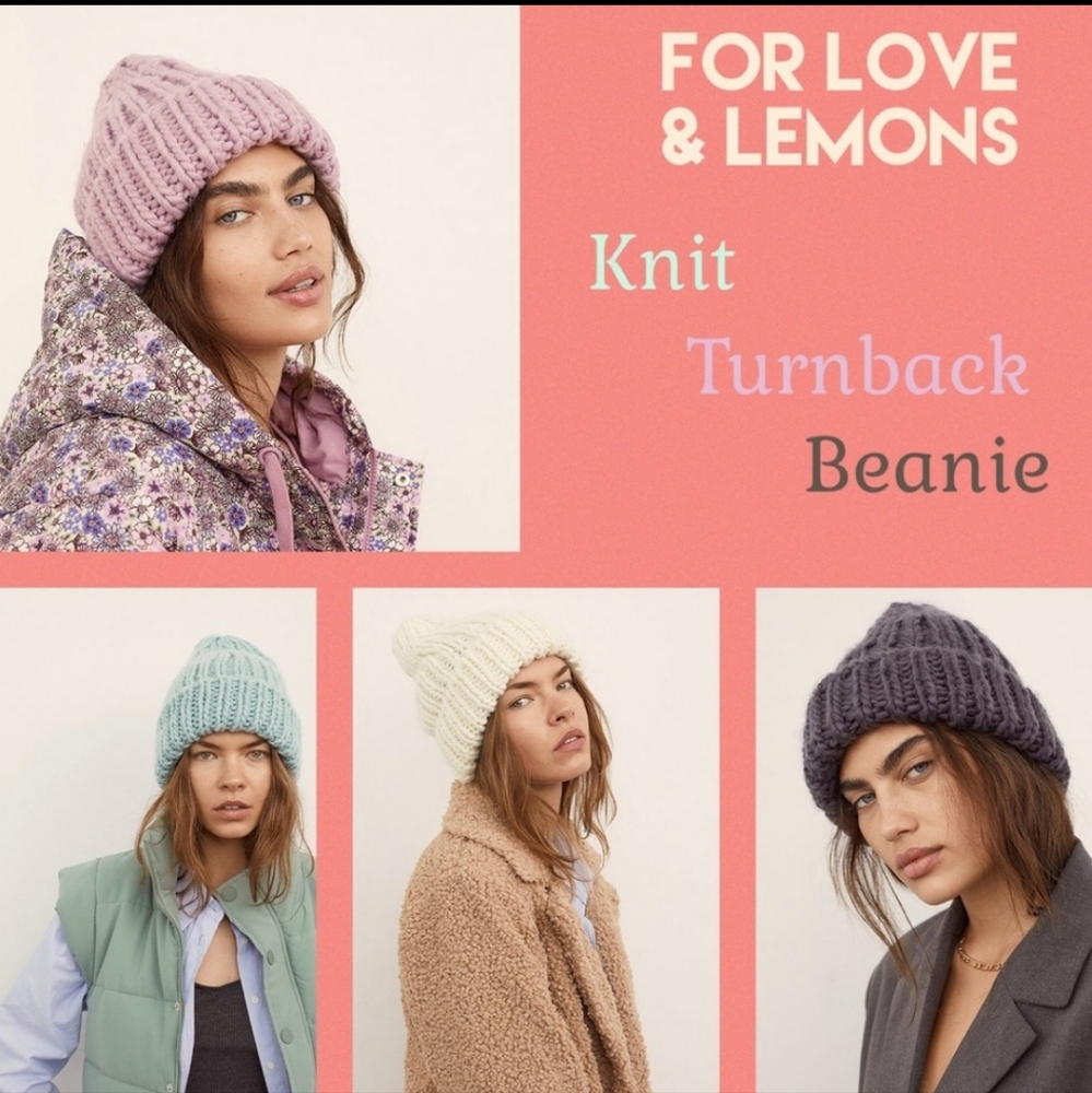 FOR LOVE & LEMONS Chunky Knit Beanie Hat Winter Pastel Purple Lilac